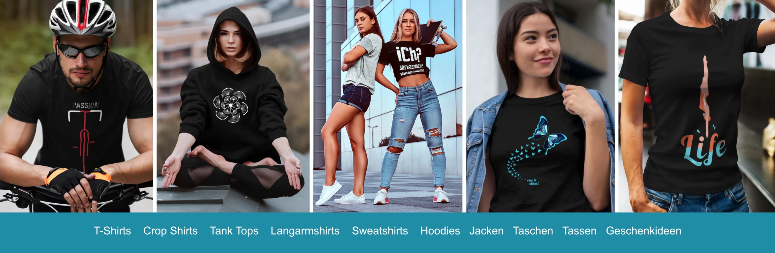 Banner_Startseite_Tshirts für Fahrradfahrer, lustige Shirts, Damen-Shirts, Herren-Shirts usw.